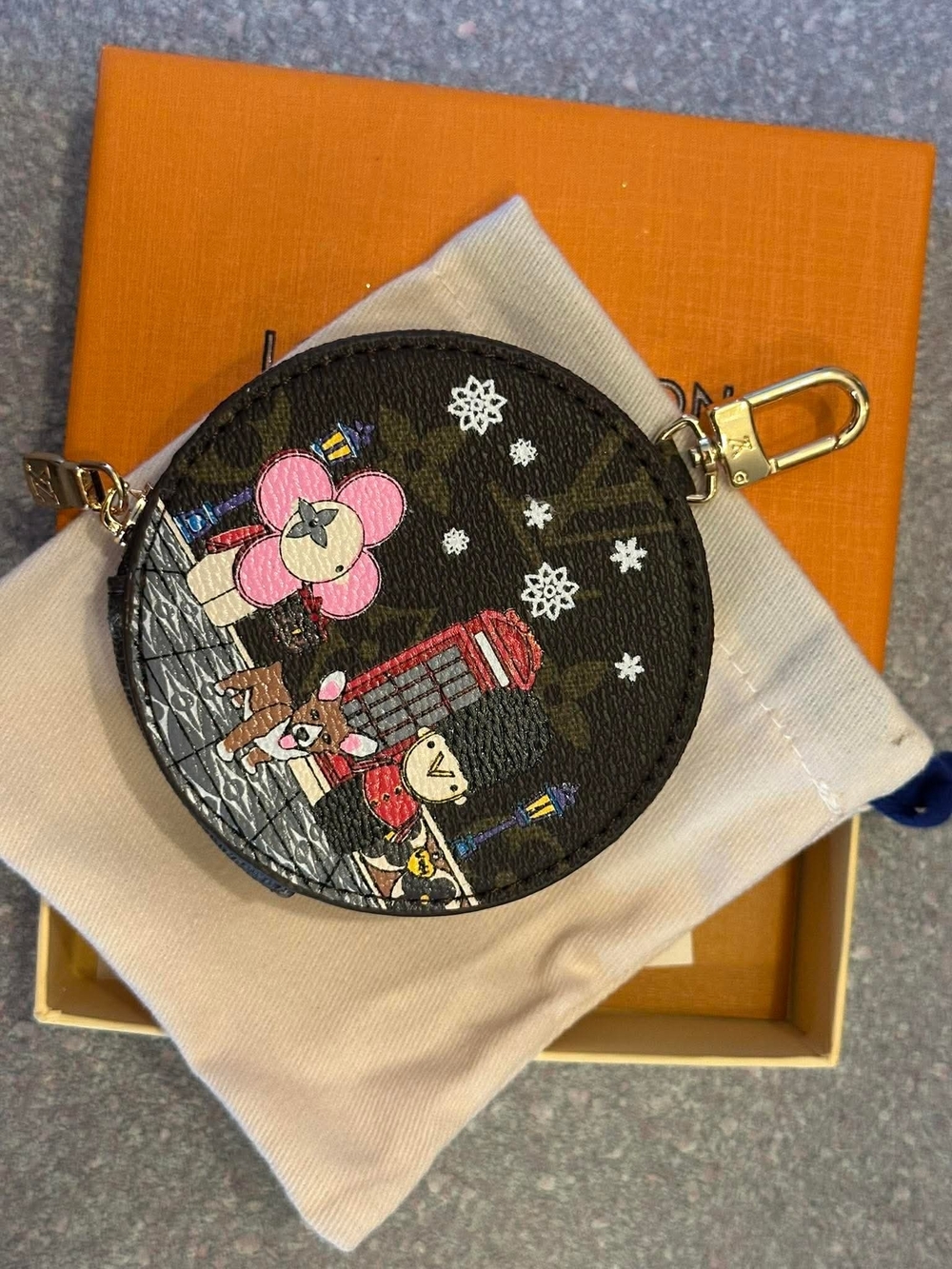 Black Monogram Round Zip Key & Card Holder - Floral Print